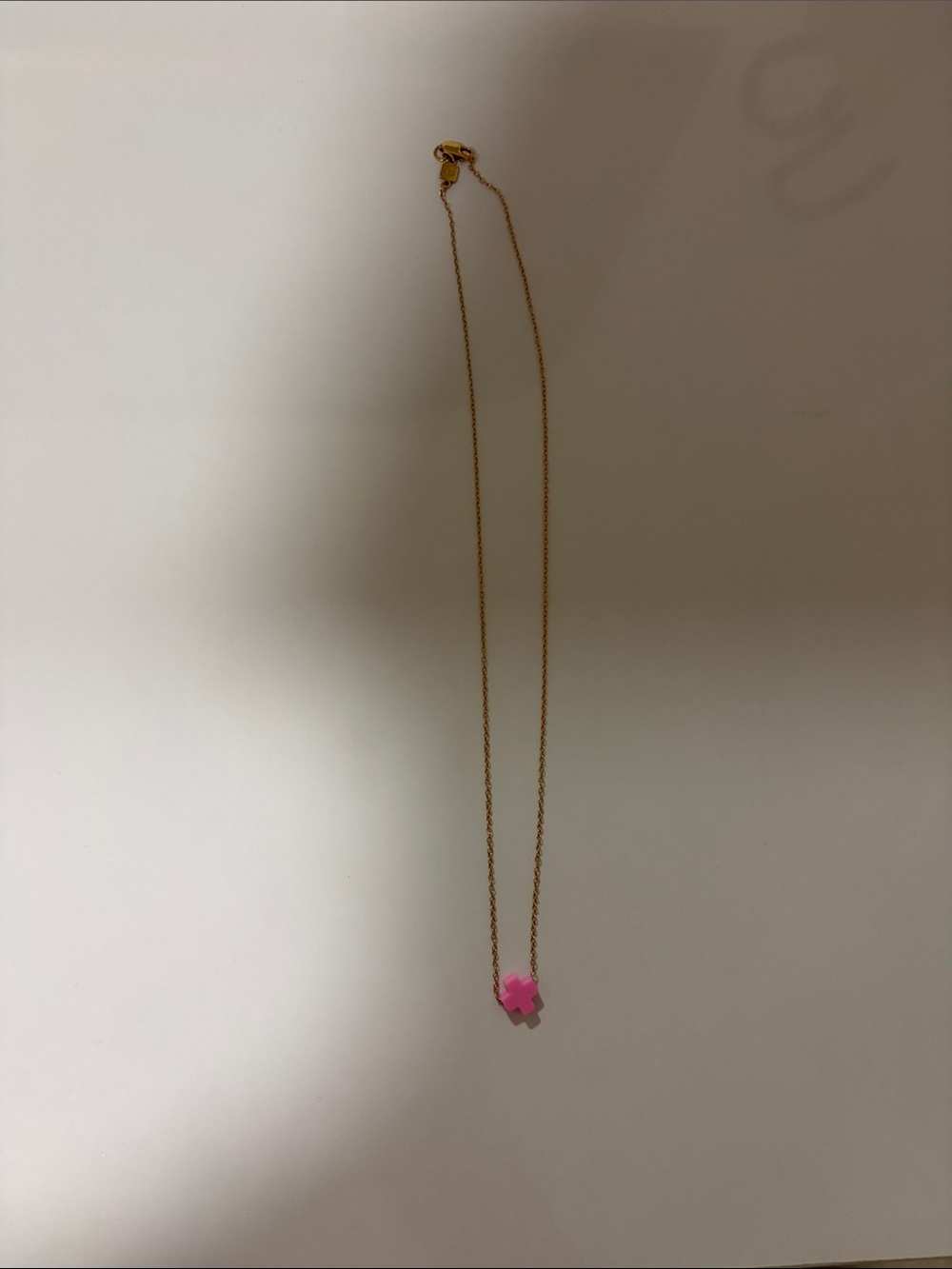 Gold Chain Necklace with Pink Cross Pendant